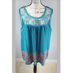 Perch by Blu Pepper Sleeveless Floral Lace Blouse Teal Burgundy Plus Size 3XL